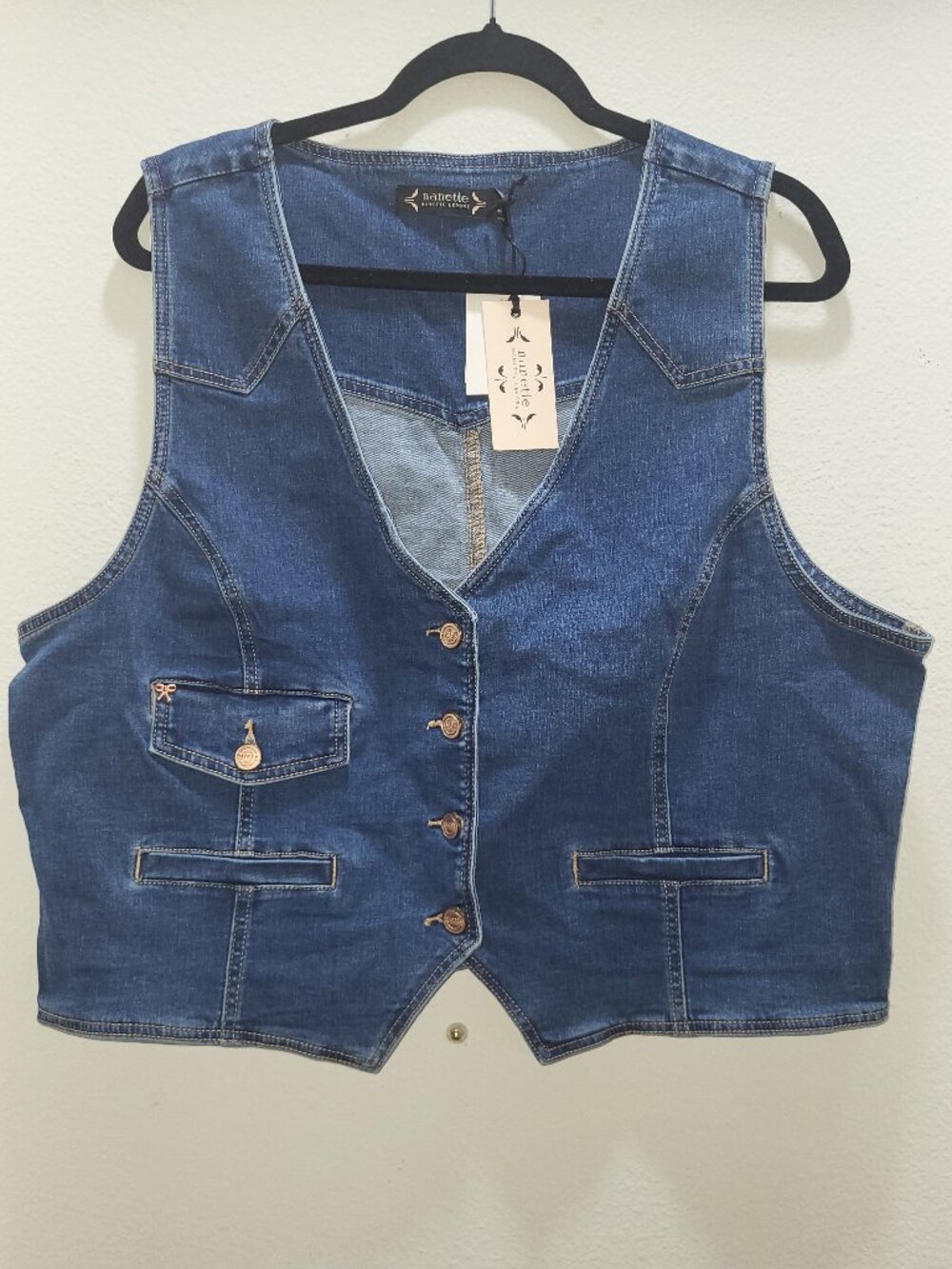 Nanette Lepore Tate Denim Vest Western Button Front V Neck Waistcoat Womens 1X
